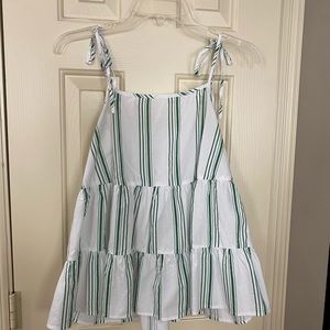 Green & white striped tie shoulder tiered tank